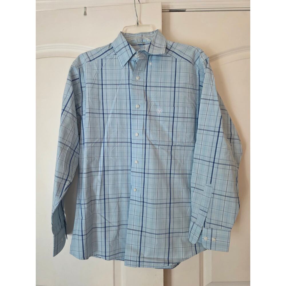 Ariat Pro Series Men's Blue Plaid Long Sleeve Button Down Shirt S